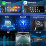 Junsun Drahtlos CarPlay Android Auto Display mit Rückfahrkamera 1Din